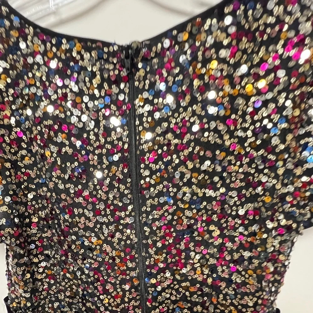 THREE PINK  HEARTS  BLACK W/MULTI-COLORED SEQUINS HOLIDAY OR PARTY DRESS.  XL